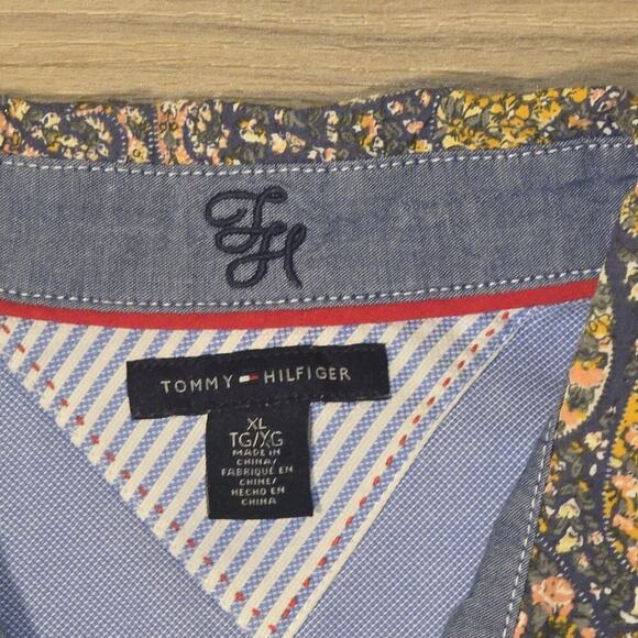 Tommy Hilfiger Men’s XL Striped Button Shirt Paisley Collar Cuffs Elbow Patch - Picture 6 of 7